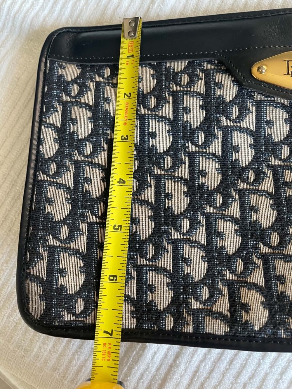Vintage Dior Black and Blue Monogram Canvas Clutch with Gold Plaque Clutch - Picture 12 of 17